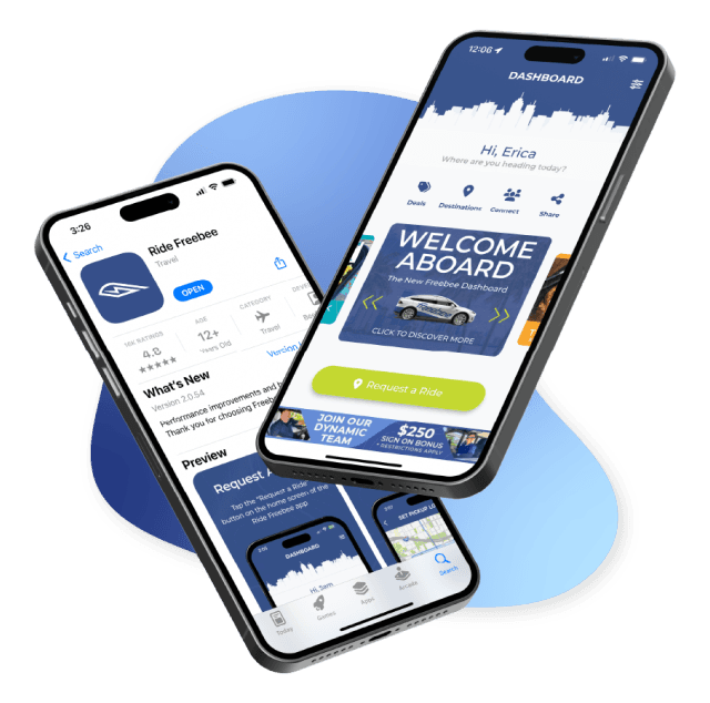 Two Mobile phone using the Ride Freebee app